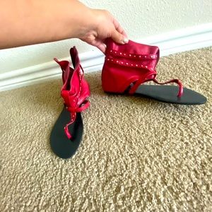 Dark red leather flat sandals!! Brand new!!